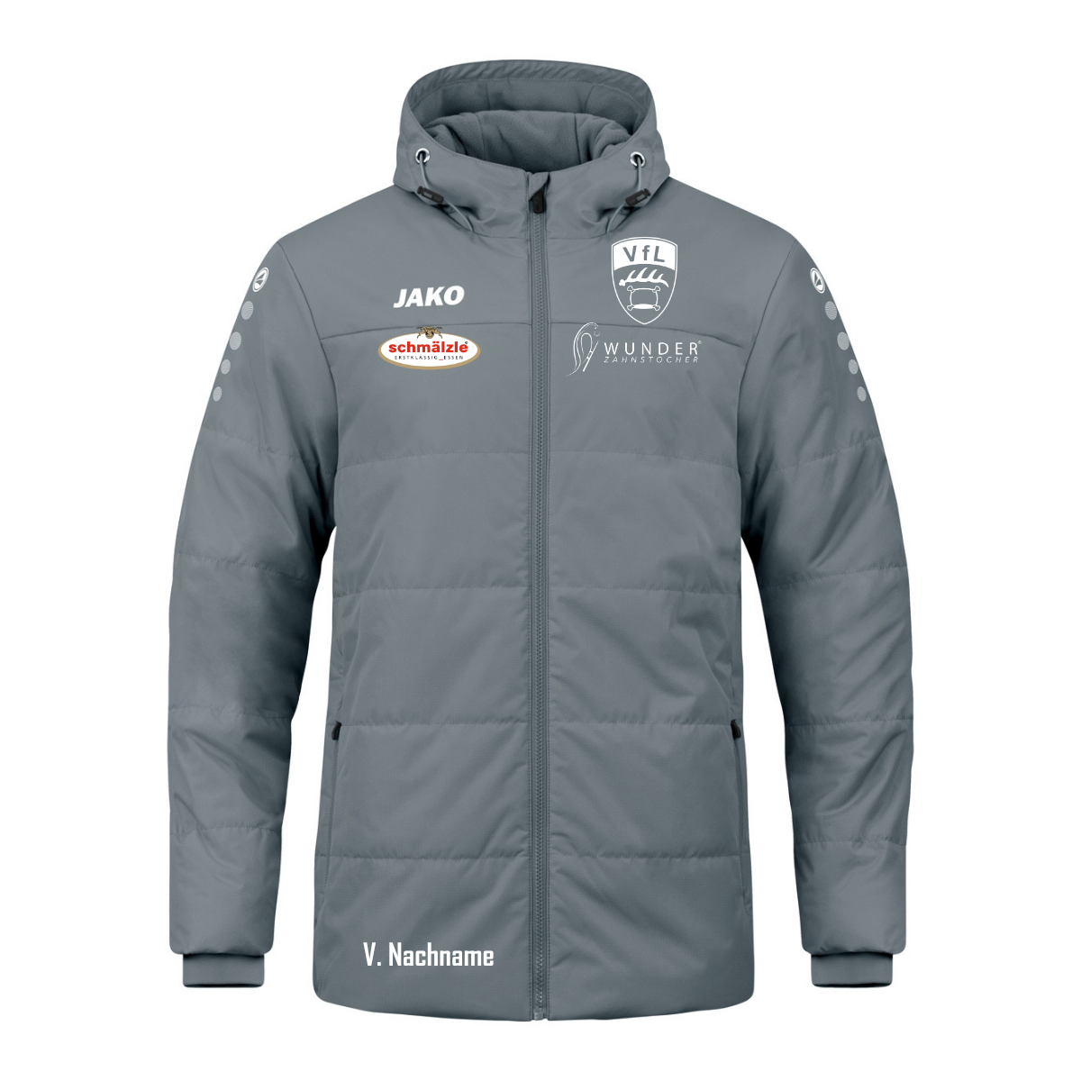 JAKO Coachjacke Team mit Kapuze Grau (inkl. Bedruckung) - VfL Pfullingen Jugendtrainer